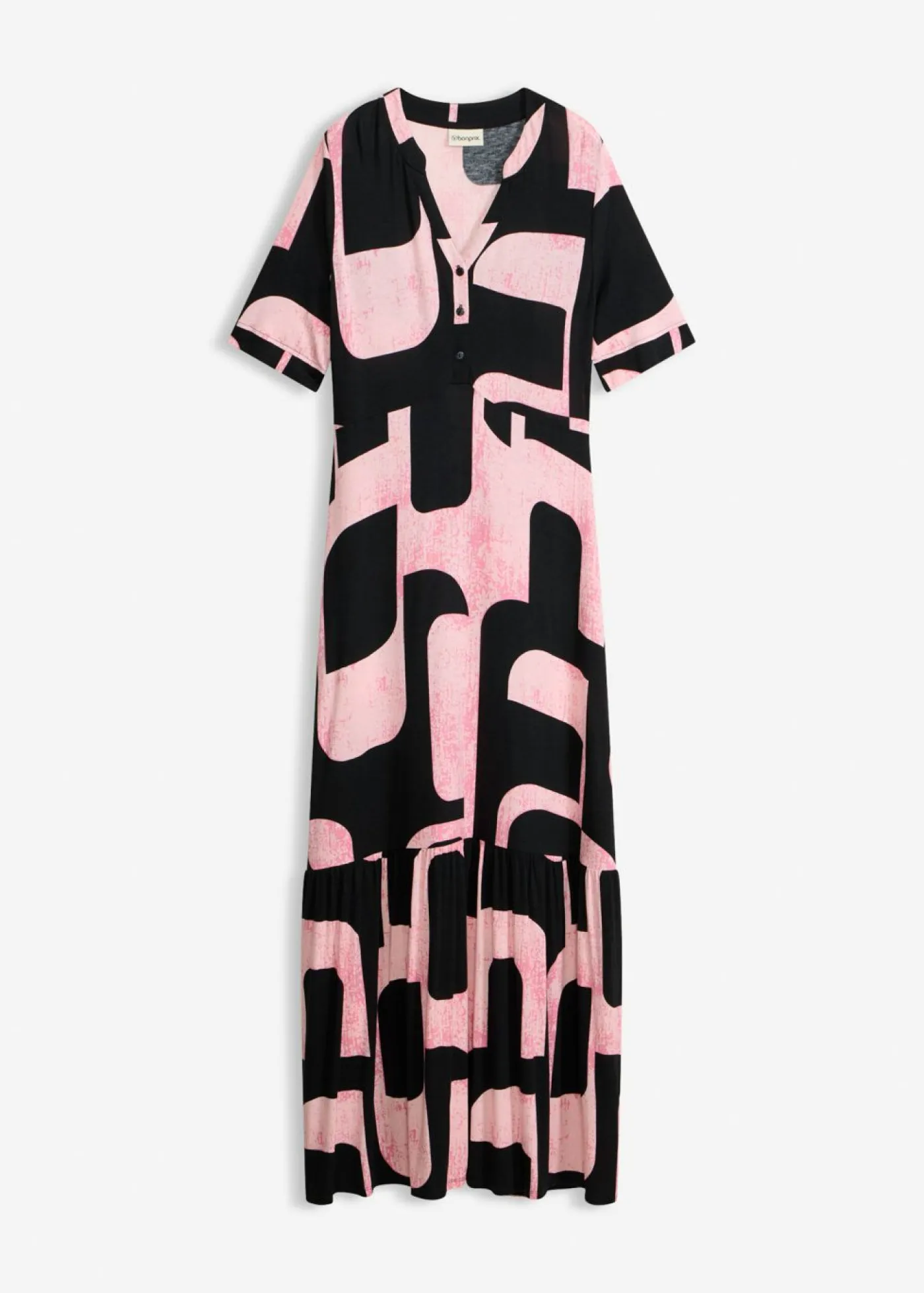 bonprix bonprix Vestidos|Novedades>Vestido largo de mezcla de viscosa suave negro-rosa caliente