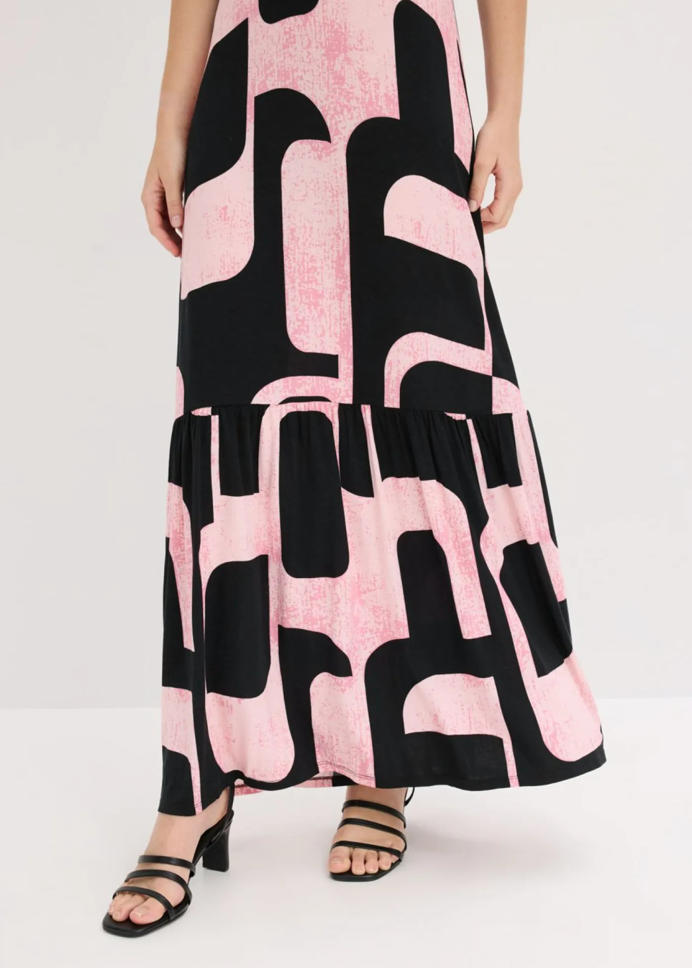 bonprix bonprix Vestidos|Novedades>Vestido largo de mezcla de viscosa suave negro-rosa caliente