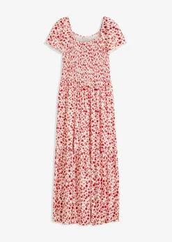 bonprix bonprix Vestidos>Vestido largo de mezcla de viscosa Blanco lana/fresa de flores