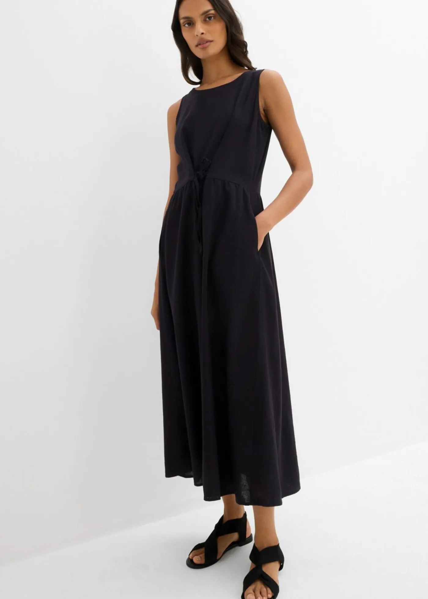 bonprix bonprix Esenciales|Vestidos>Vestido largo de mezcla ligera de lino y viscosa Negro