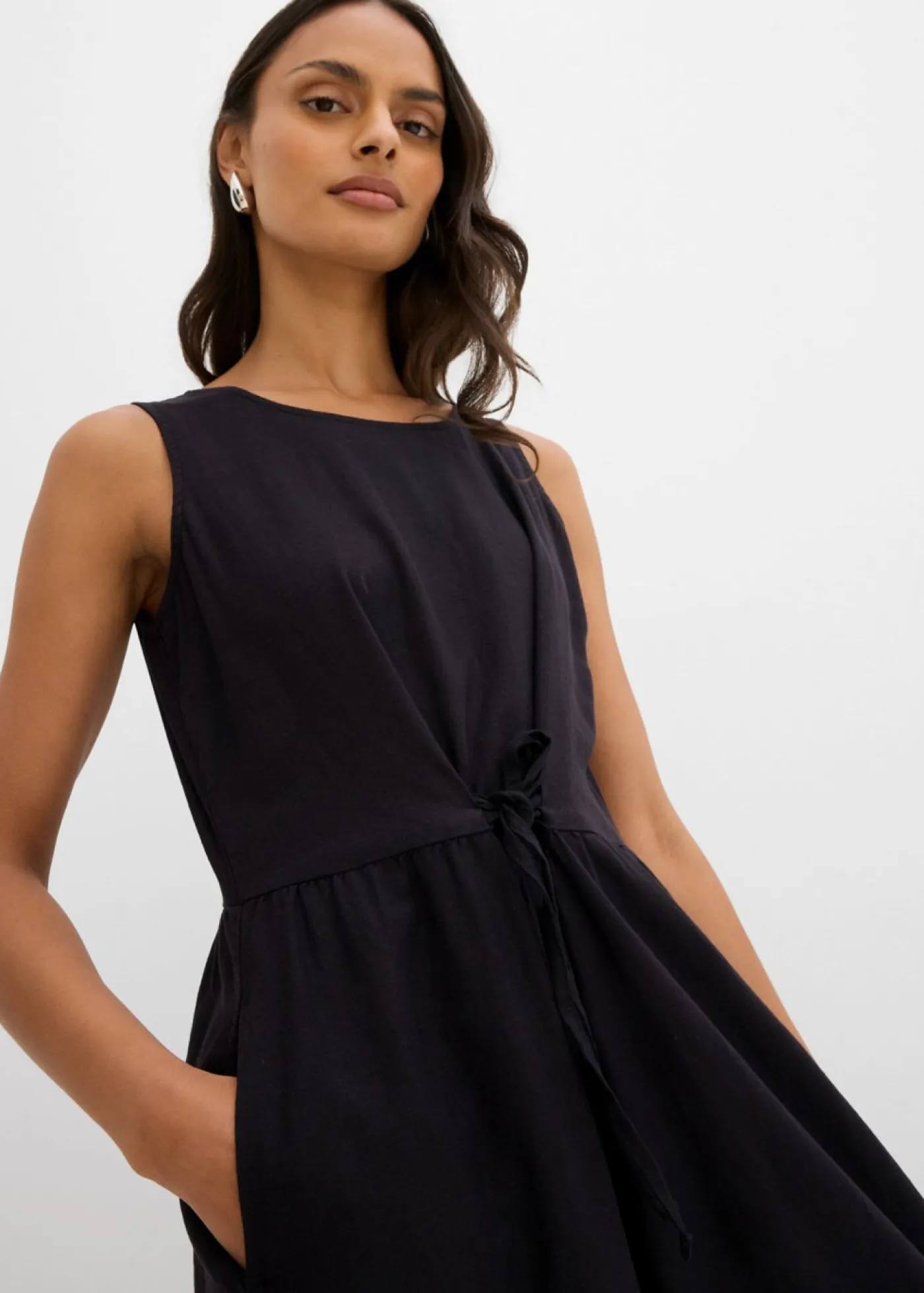 bonprix bonprix Esenciales|Vestidos>Vestido largo de mezcla ligera de lino y viscosa Negro