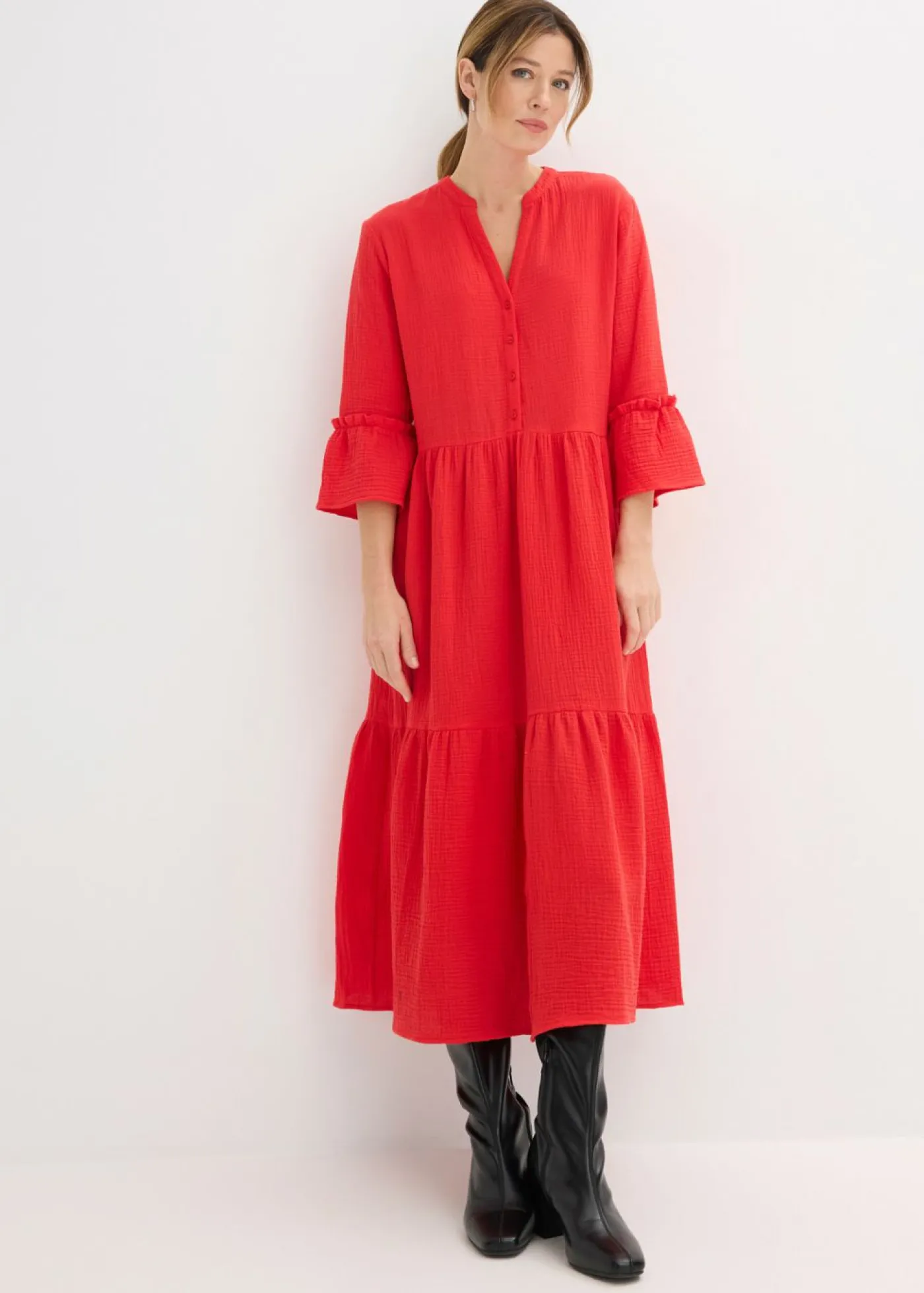 bonprix bonprix Tallas Pequeñas>Vestido largo de muselina suave fresa