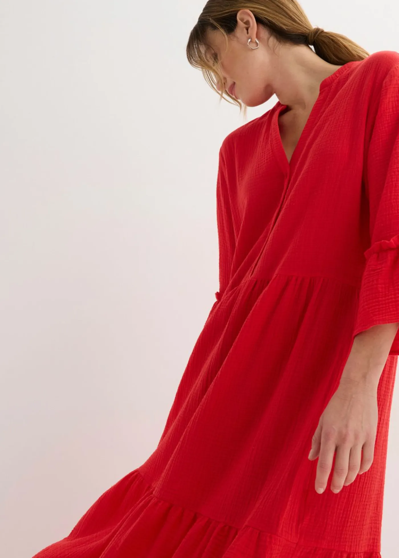 bonprix bonprix Tallas Pequeñas>Vestido largo de muselina suave fresa