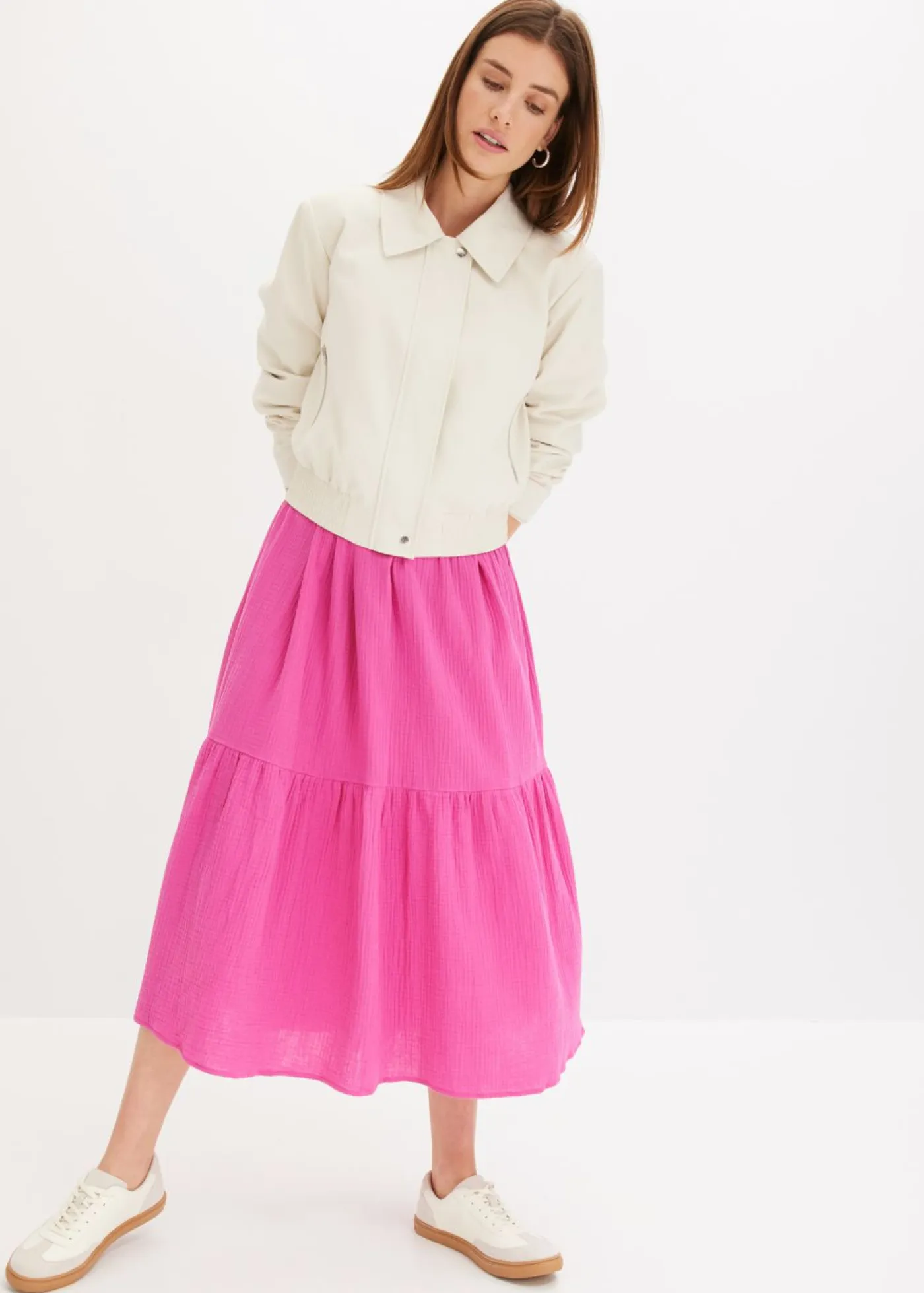 bonprix bonprix Vestidos|Tallas Pequeñas>Vestido largo de muselina suave fucsia