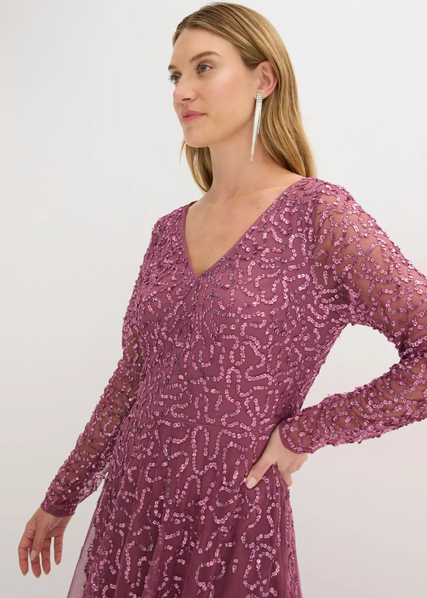 bonprix bonprix Vestidos|Ropa Elegante>Vestido largo de noche con lentejuelas Rosa oscuro