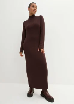 bonprix bonprix Vestidos|Ropa De Punto>Vestido largo de punto fino de mezcla de viscosa fluida Marrón tierra