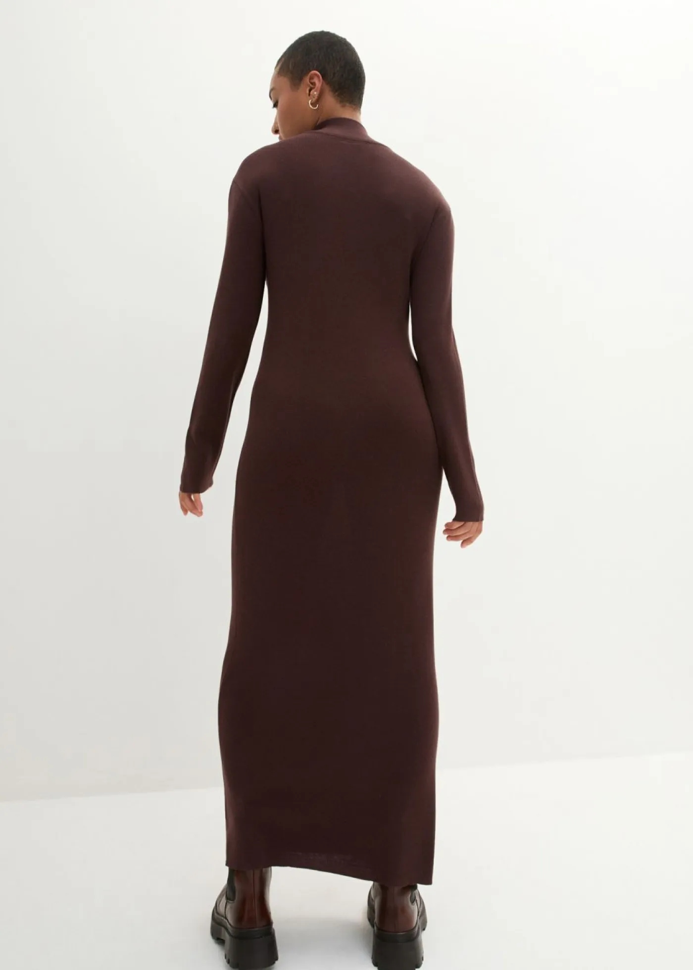 bonprix bonprix Vestidos|Ropa De Punto>Vestido largo de punto fino de mezcla de viscosa fluida Marrón tierra