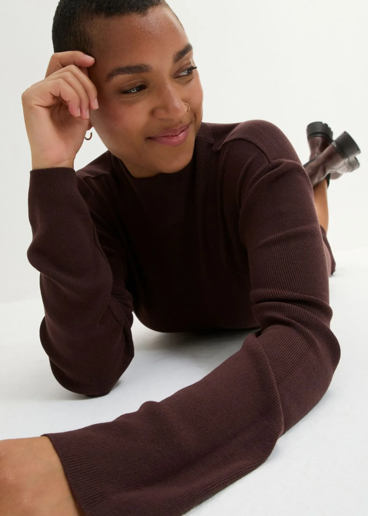 bonprix bonprix Vestidos|Ropa De Punto>Vestido largo de punto fino de mezcla de viscosa fluida Marrón tierra