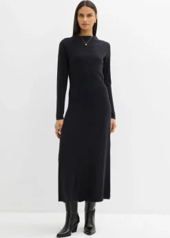 bonprix bonprix Esenciales|Vestidos>Vestido largo de punto fino con cachemir Negro