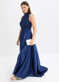 Mujer bonprix bonprix Vestido largo de satén brillante con encaje