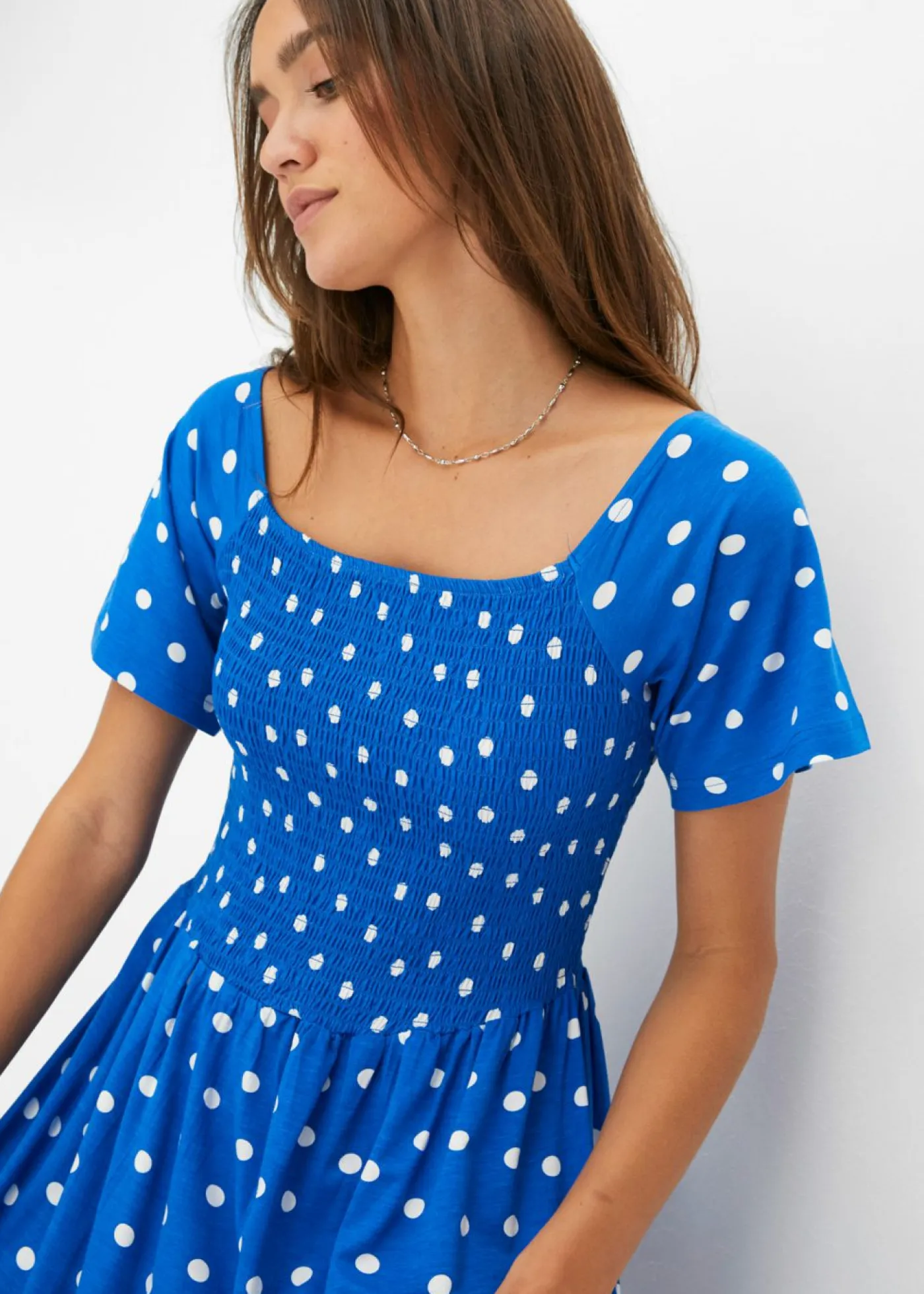 bonprix bonprix Vestidos>Vestido largo de viscosa sostenible Azul de lunares