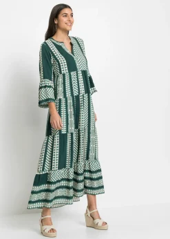 bonprix bonprix Vestidos>Vestido largo de viscosa fluida verde petróleo/beige