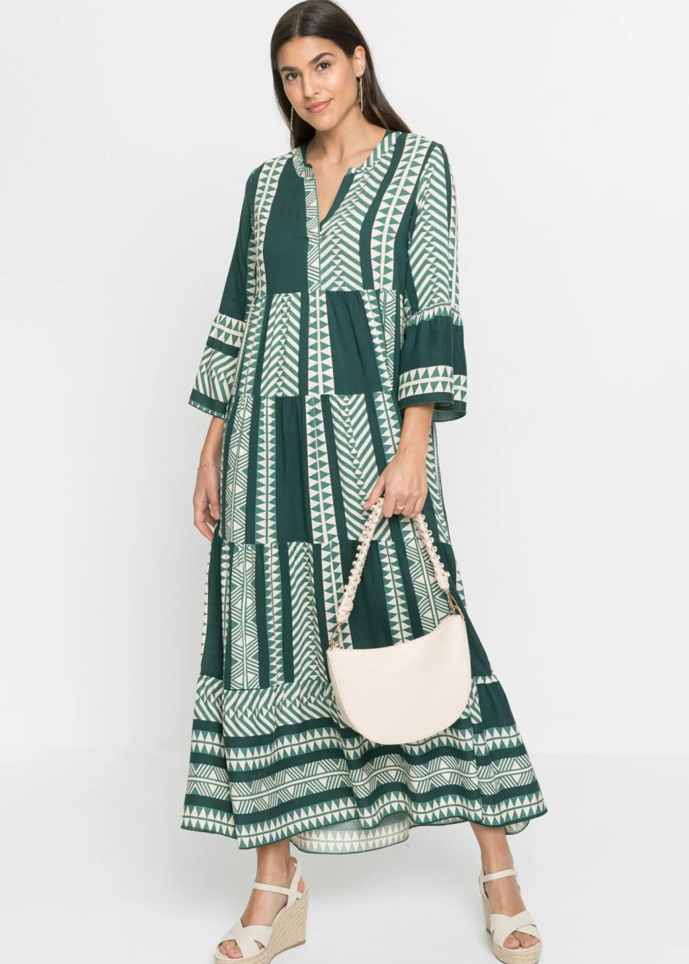 bonprix bonprix Vestidos>Vestido largo de viscosa fluida verde petróleo/beige