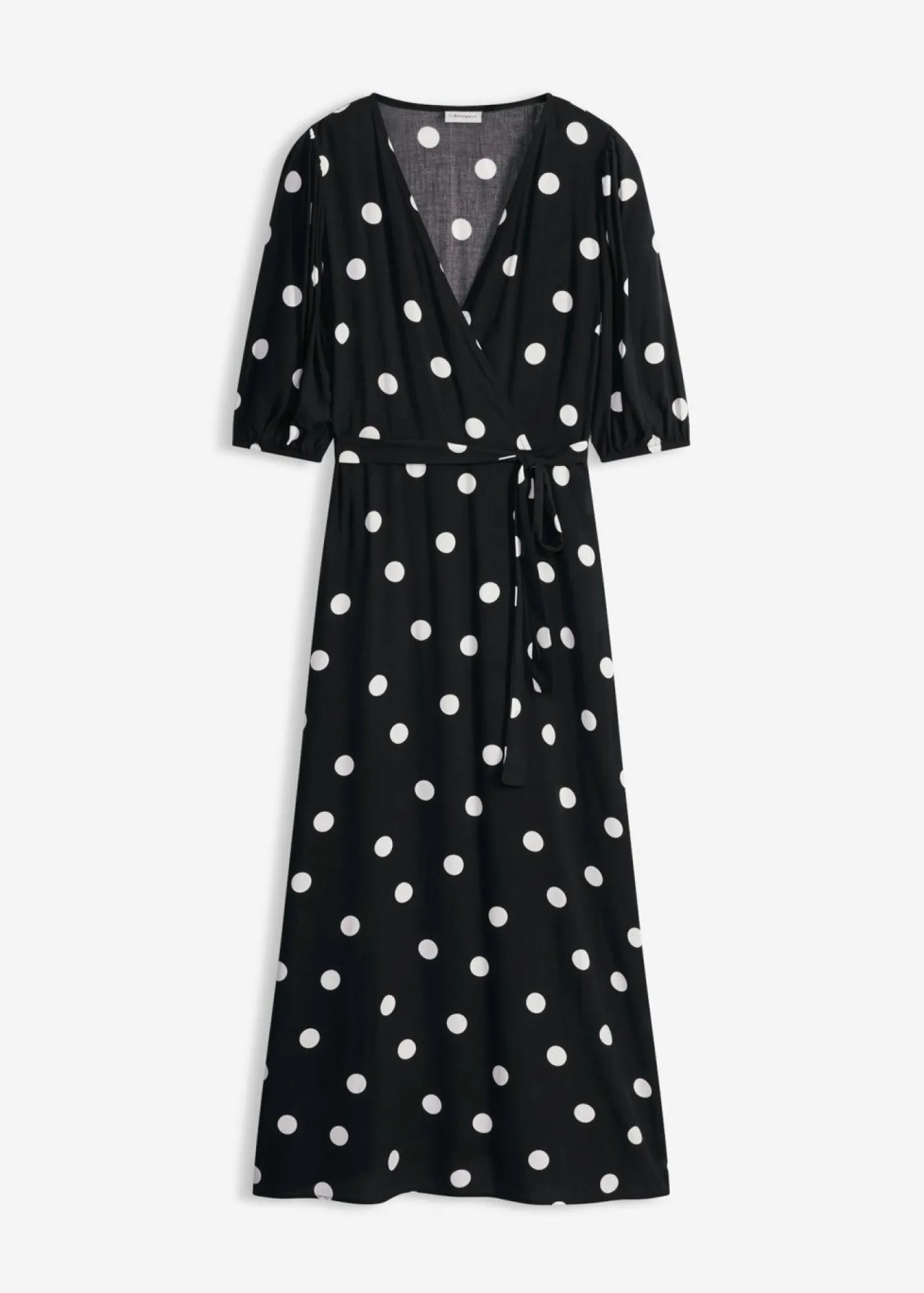 bonprix bonprix Vestidos|Tallas Pequeñas>Vestido largo de viscosa fluida negro - blanco topos