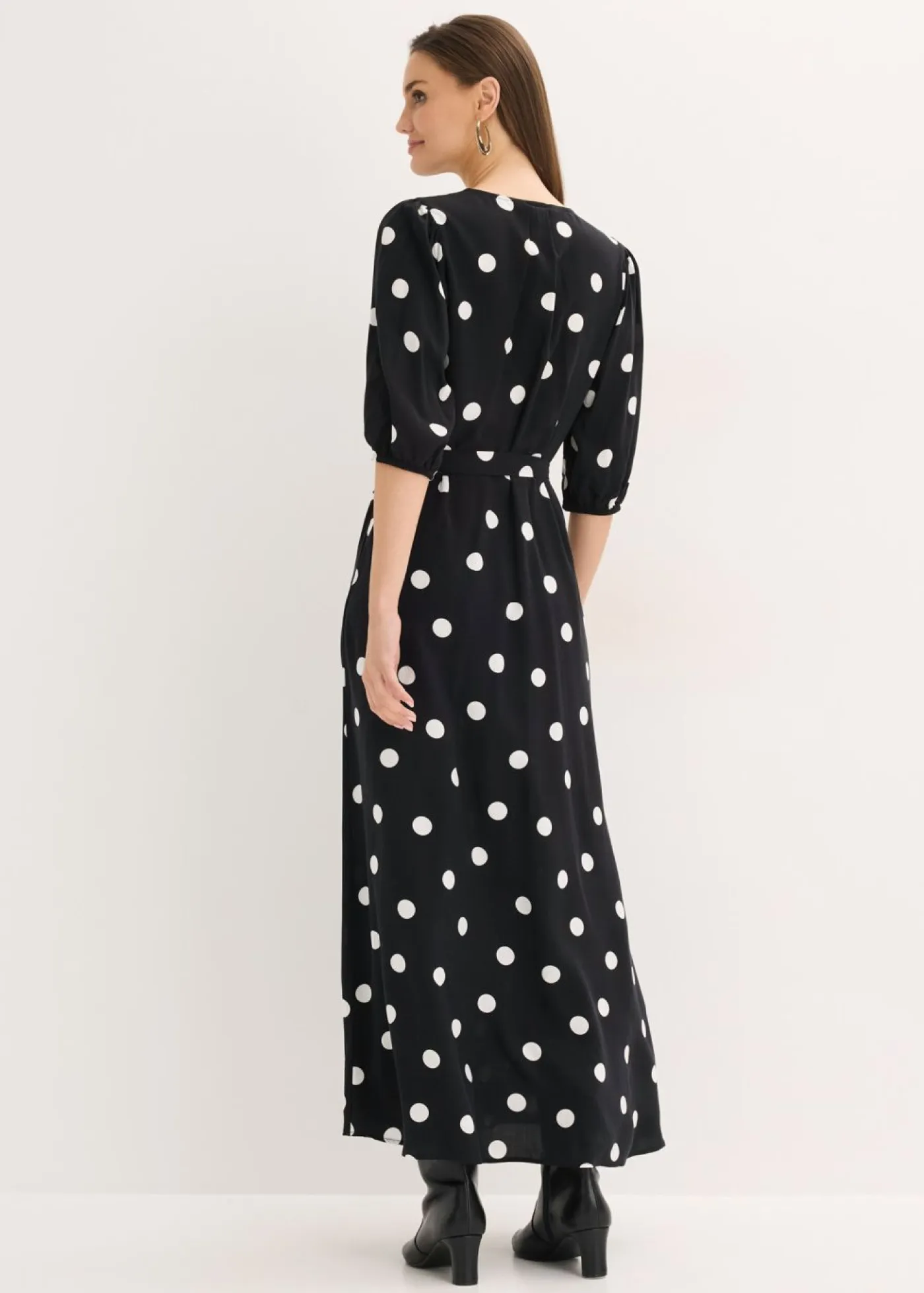 bonprix bonprix Vestidos|Tallas Pequeñas>Vestido largo de viscosa fluida negro - blanco topos