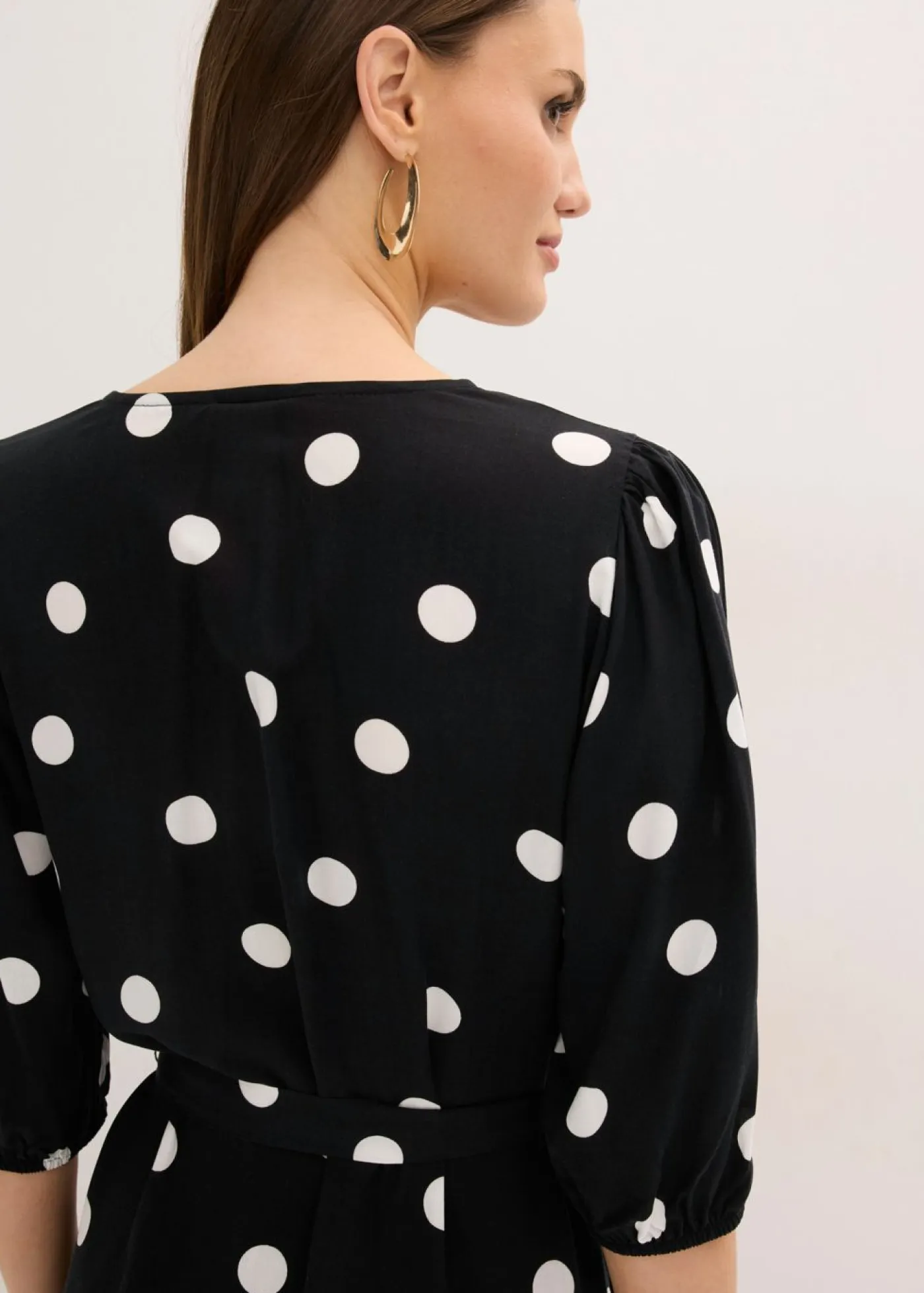 bonprix bonprix Vestidos|Tallas Pequeñas>Vestido largo de viscosa fluida negro - blanco topos