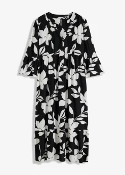 bonprix bonprix Vestidos|Novedades>Vestido largo de viscosa fluida negro-blanco con flores