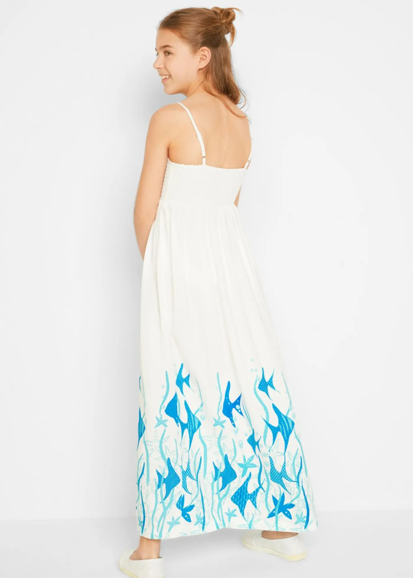 bonprix bonprix Ropa 9 A 16 Años·Vestidos Y Monos>Vestido largo de viscosa fluida blanco. / azul mar