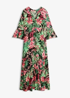 bonprix bonprix Vestidos|Novedades>Vestido largo de viscosa fluida Negro-verde de flores