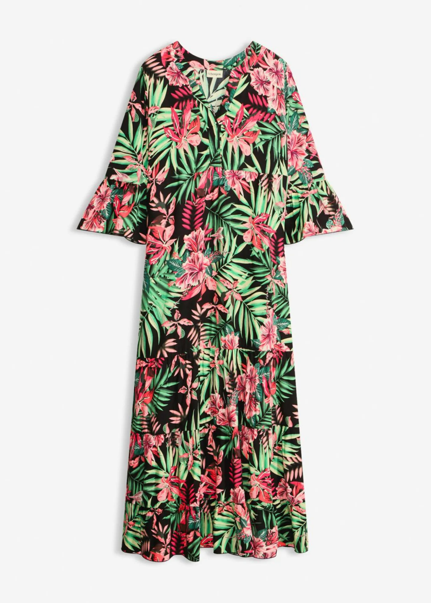 bonprix bonprix Vestidos|Novedades>Vestido largo de viscosa fluida Negro-verde de flores