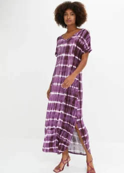 bonprix bonprix Vestidos>Vestido largo de viscosa fluida púrpura/blanco estampado