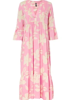 bonprix bonprix Vestidos|Novedades>Vestido largo de viscosa fluida rosa brillante-arena claro con flores