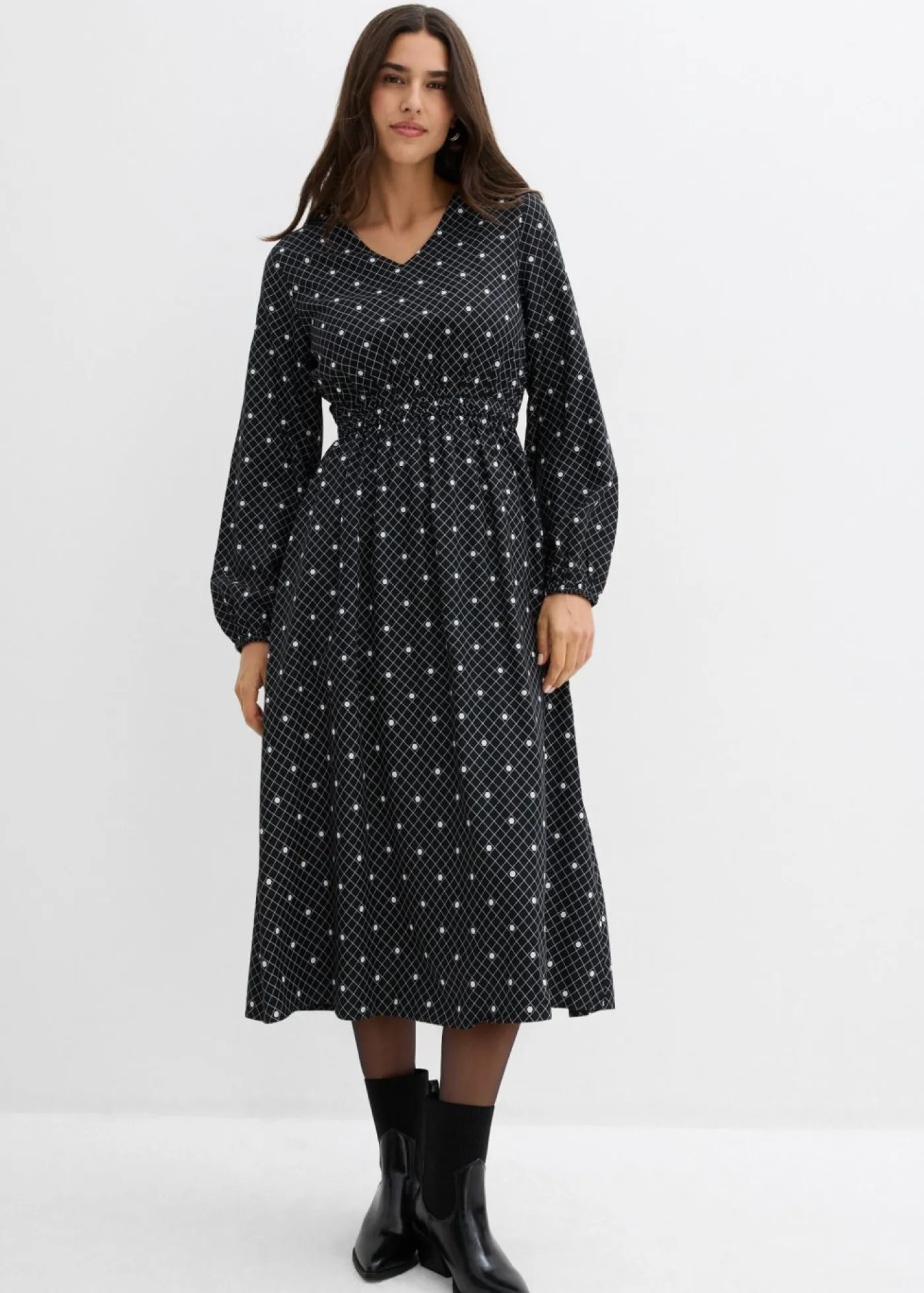 bonprix bonprix Vestidos>Vestido largo de viscosa fluida negro - blanco topos