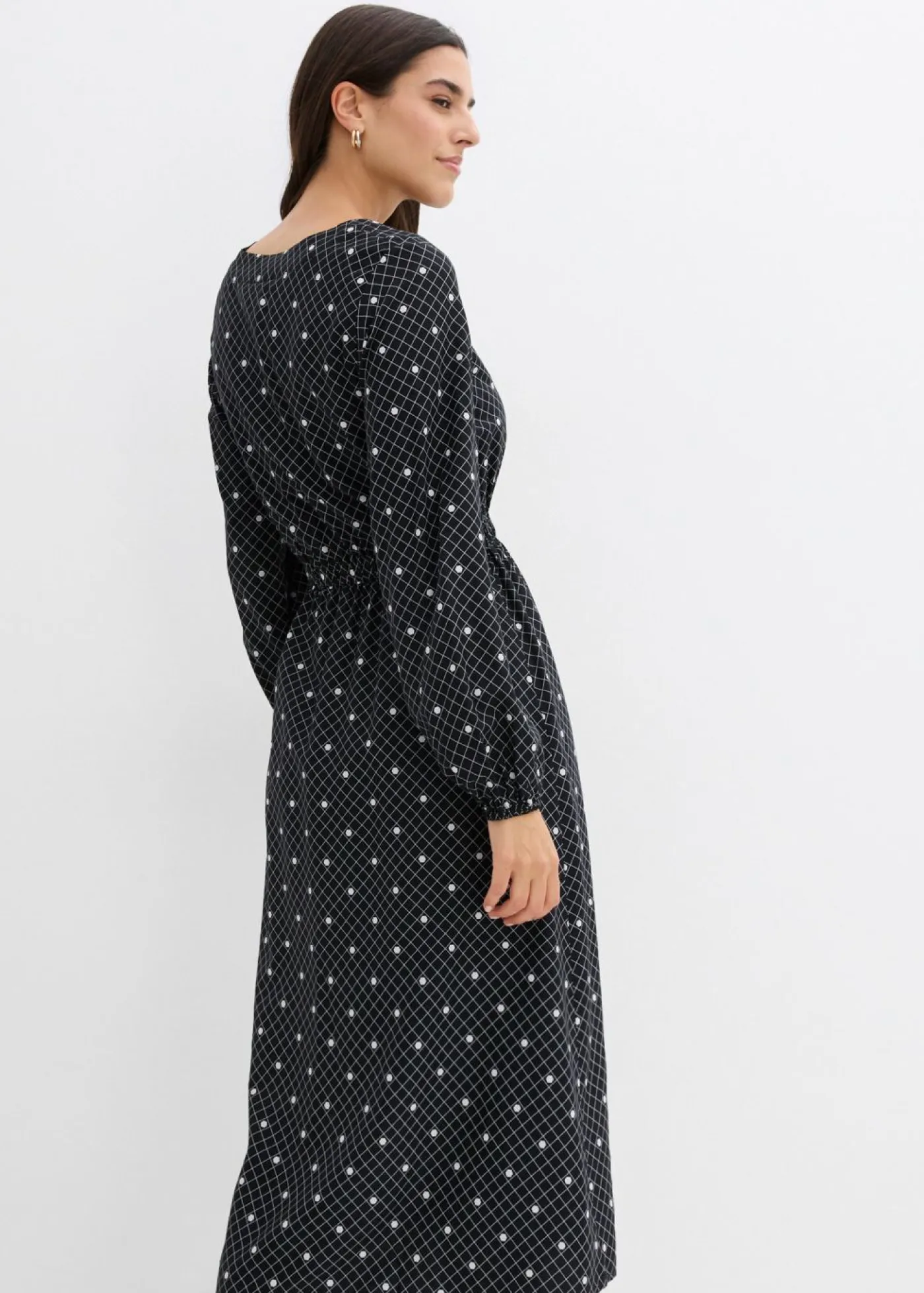 bonprix bonprix Vestidos>Vestido largo de viscosa fluida negro - blanco topos