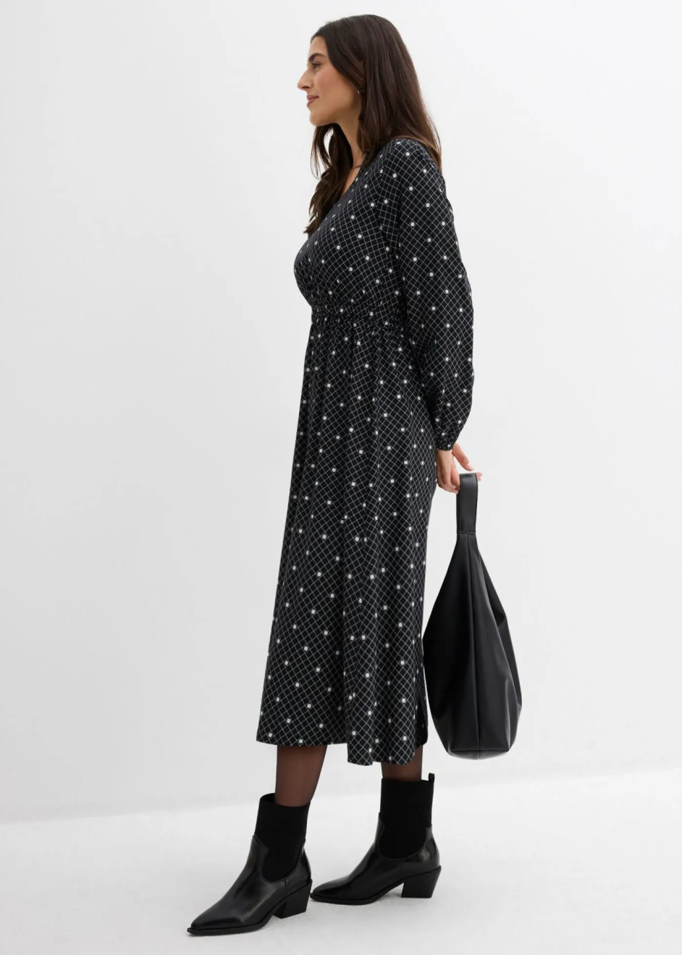 bonprix bonprix Vestidos>Vestido largo de viscosa fluida negro - blanco topos