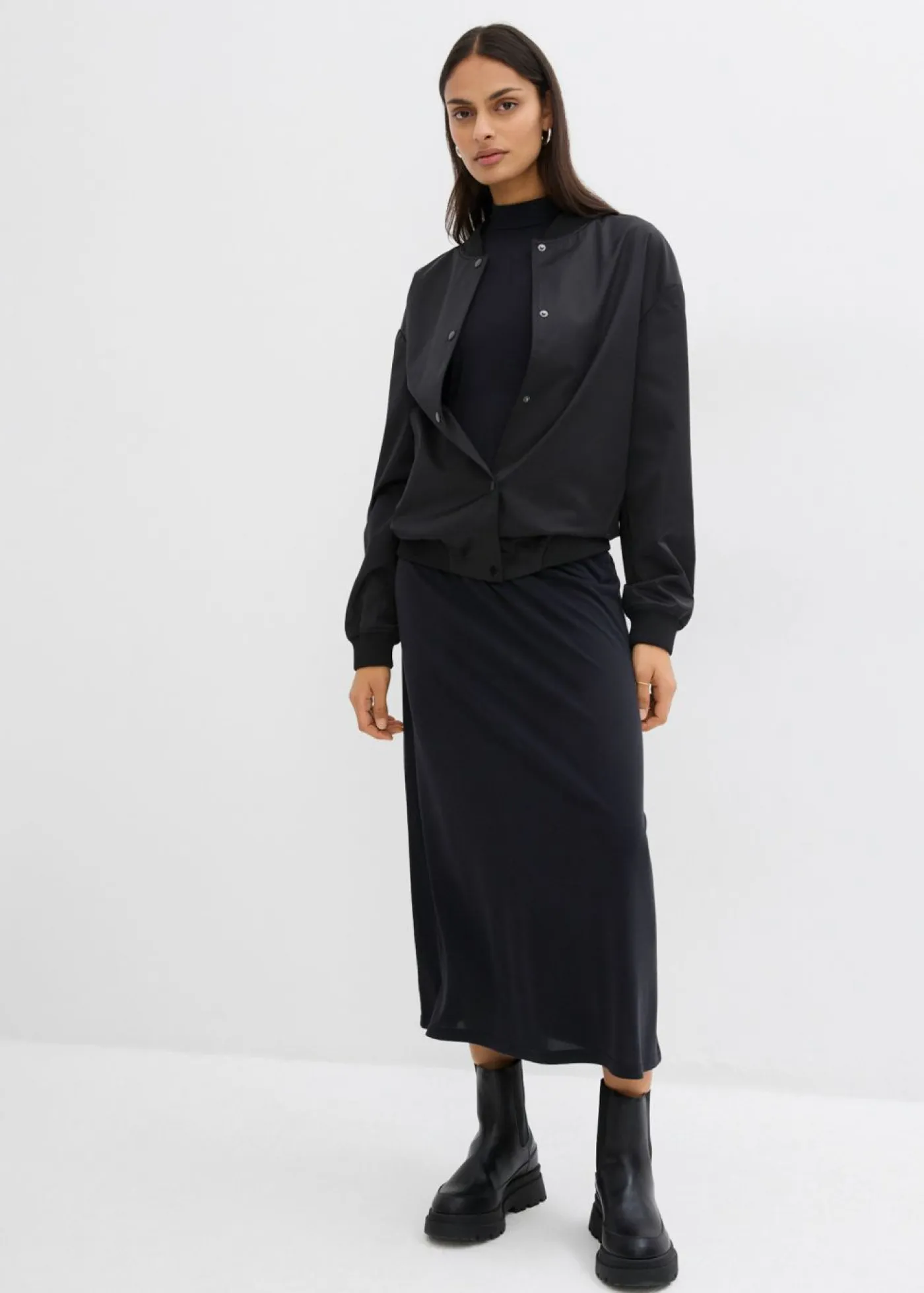 bonprix bonprix Esenciales|Vestidos>Vestido largo en mezcla de modal Negro