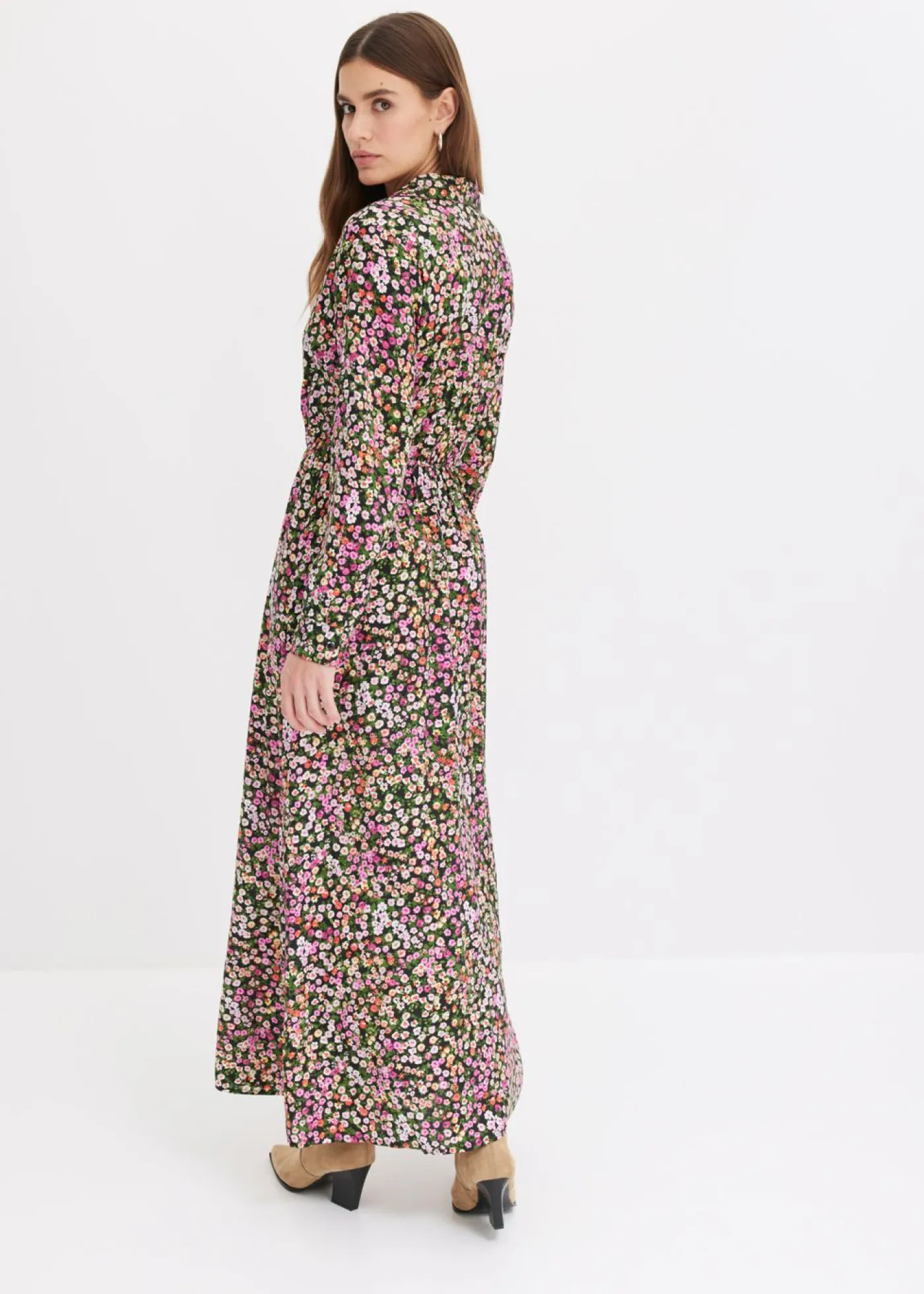 bonprix bonprix Vestidos>Vestido largo estampado rosa caliente-verde claro con flores