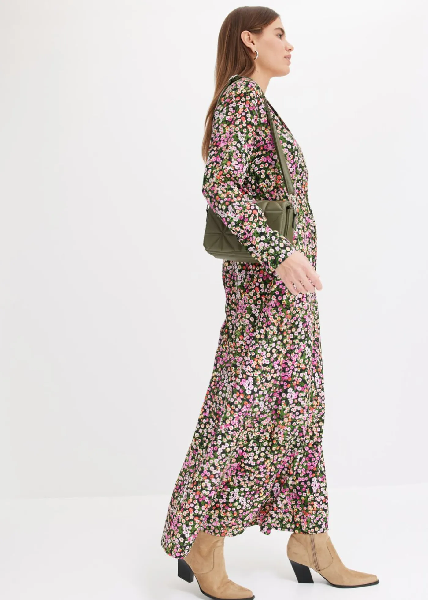 bonprix bonprix Vestidos>Vestido largo estampado rosa caliente-verde claro con flores