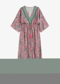 bonprix bonprix Vestidos>Vestido largo estampado de viscosa fluida rosa caliente/turquesa