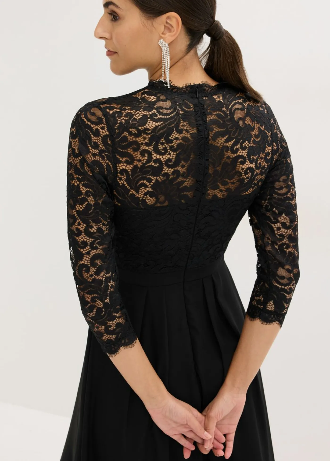 bonprix bonprix Vestidos|Tallas Pequeñas>Vestido maxi con encaje Negro