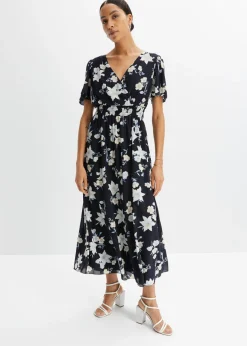 bonprix bonprix Vestidos>Vestido maxi con estampado de flores Azul marino con flores lilas