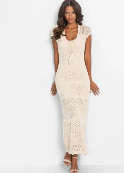 bonprix bonprix Vestidos|Ropa De Punto>Vestido maxi de croché Crema
