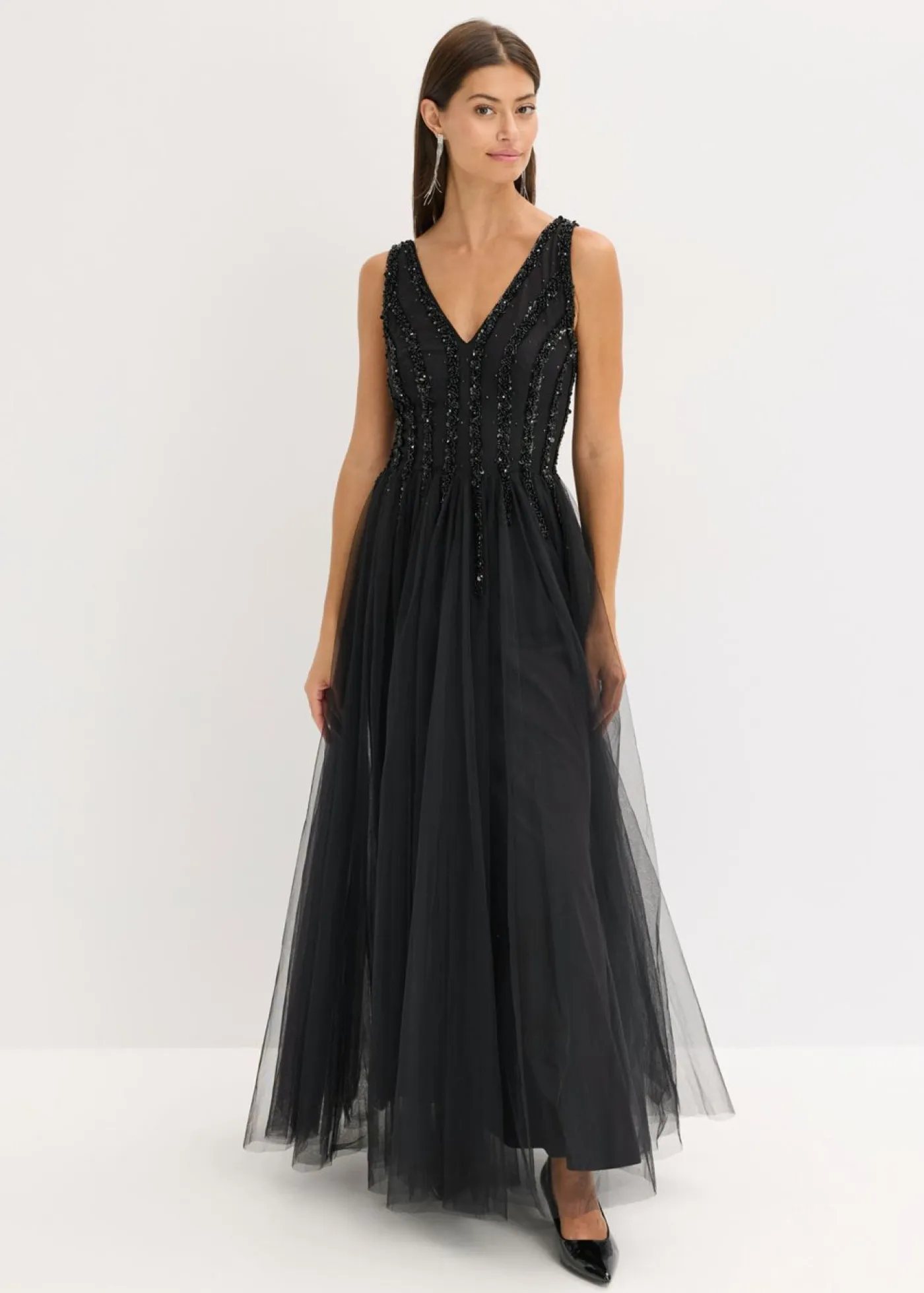 Mujer bonprix bonprix Vestido maxi de tul fino con bordado de lentejuelas