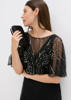 Mujer bonprix bonprix Vestido maxi de tul fino con bordado de lentejuelas