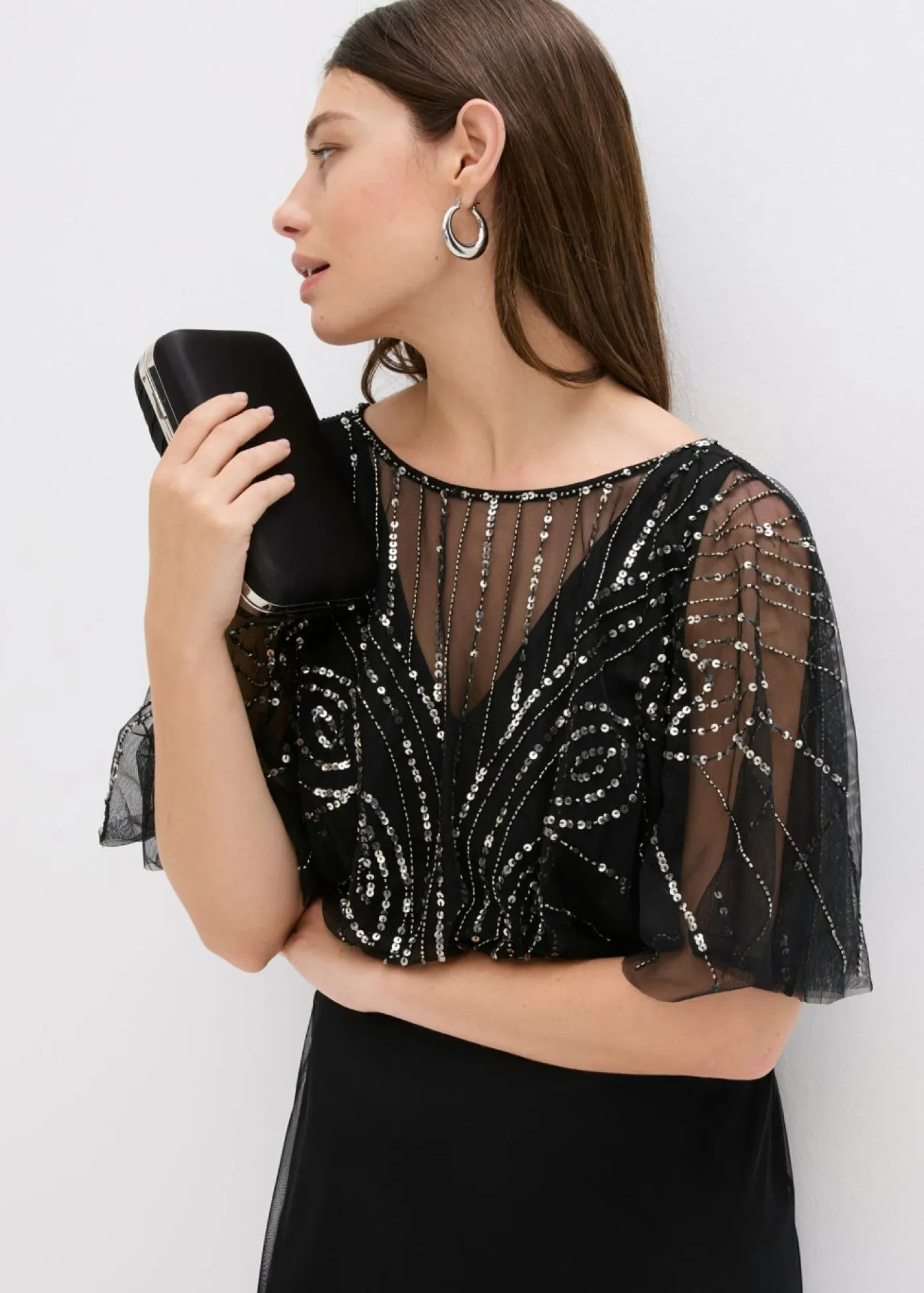 Mujer bonprix bonprix Vestido maxi de tul fino con bordado de lentejuelas