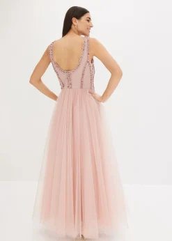 Mujer bonprix bonprix Vestido maxi de tul fino con bordado de lentejuelas