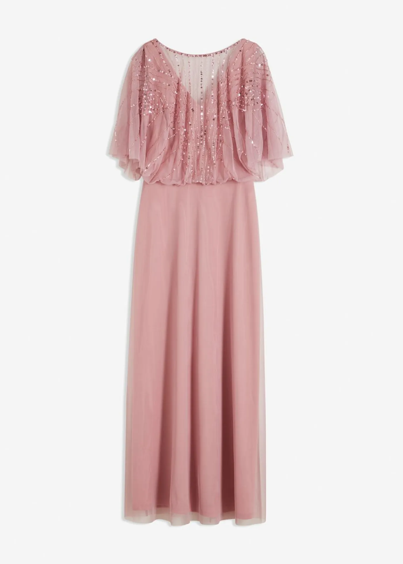 bonprix bonprix Vestidos|Tallas Pequeñas>Vestido maxi de tul fino con bordado de lentejuelas Rosa
