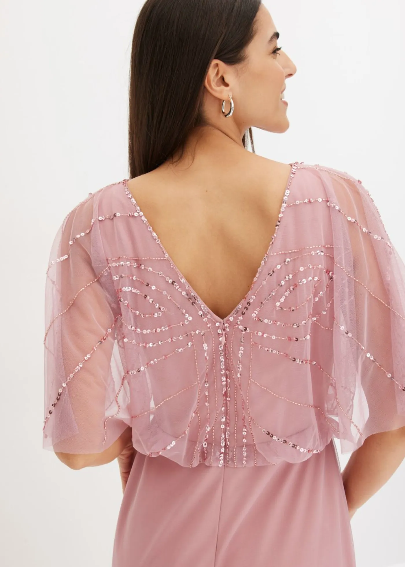 bonprix bonprix Vestidos|Tallas Pequeñas>Vestido maxi de tul fino con bordado de lentejuelas Rosa