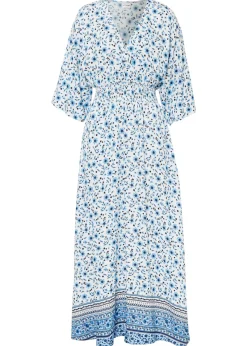 bonprix bonprix Vestidos>Vestido maxi de viscosa pura Azul con flores