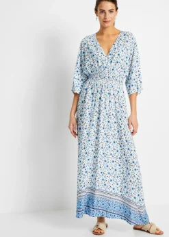 bonprix bonprix Vestidos>Vestido maxi de viscosa pura Azul con flores