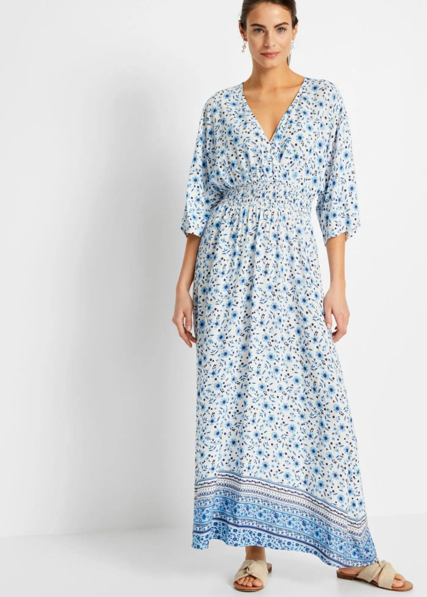 bonprix bonprix Vestidos>Vestido maxi de viscosa pura Azul con flores