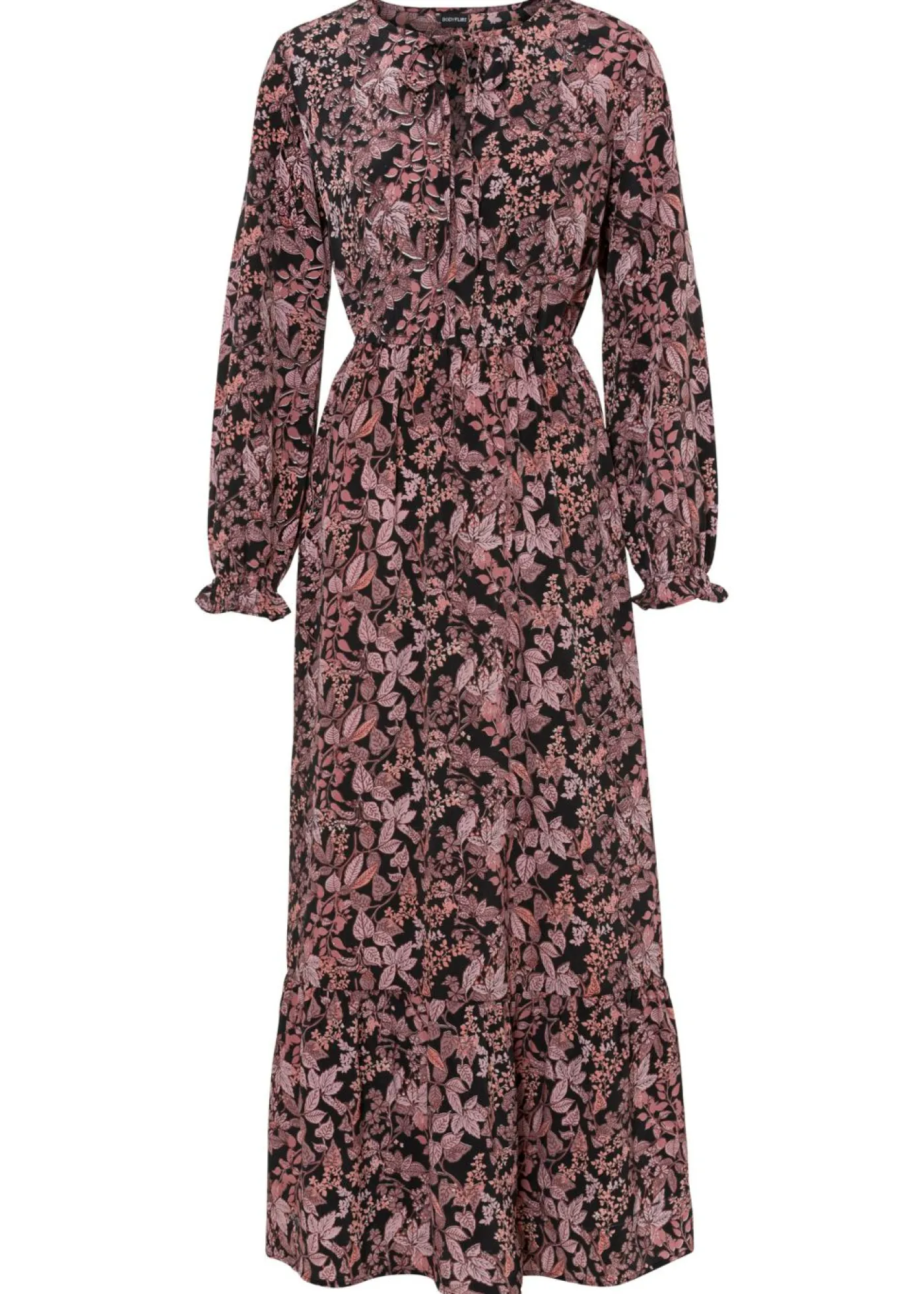 bonprix bonprix Vestidos>Vestido maxi de viscosa pura Negro-rosa de flores