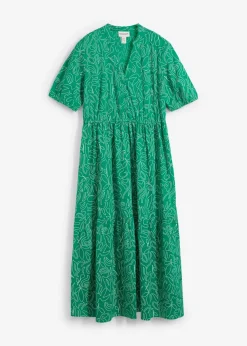 bonprix bonprix Vestidos>Vestido midi ancho de algodón puro Verde menta-blanco lana estampado