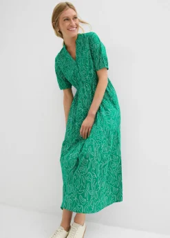 bonprix bonprix Vestidos>Vestido midi ancho de algodón puro Verde menta-blanco lana estampado