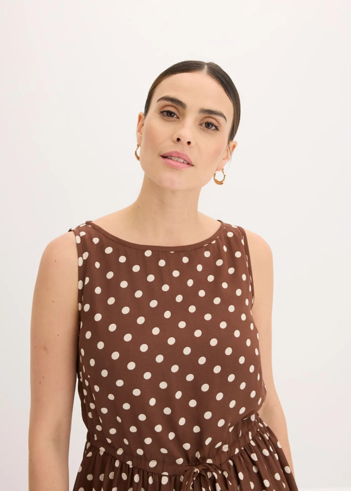 bonprix bonprix Vestidos>Vestido midi con cordón marrón claro/beige arena topos