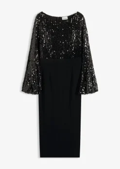 bonprix bonprix Vestidos|Ropa Elegante>Vestido midi con lentejuelas Negro